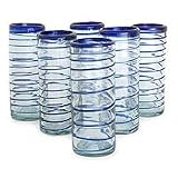 Highball glasses, 'Cobalt Spiral' (set of 6)