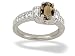 14K White Gold Genuine Oval Smoky Quartz and Diamond Ring