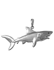 925 Solid Sterling Silver Nautical Necklace Charm Pendant, Shark, High Polish