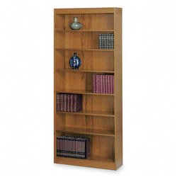 Safco 7-Shelf Square-Edge Veneer Bookcase, Medium Oak