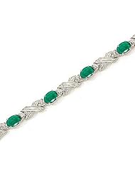10kt Yellow Gold Oval Emerald and Diamond Bracelet
