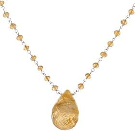 Sterling Silver Faceted Citrine Roundel and Teardrop Link Necklace, 17 by