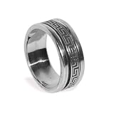 Mens .925 Sterling Silver Greek Key Spin Band Ring
