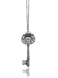 LAVISHY Antiqued Silver Plated Royal Skeleton Key Necklace - 32" Chain 2.5" Drop