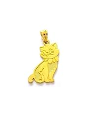 14K Solid Yellow Gold Cat kitty Kitten Charm Pendant