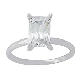 Platinum Overlay Sterling Silver Cubic Zirconia Emerald-Cut 9x6mm Ring Size, 7