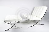 Barcelona Style Modern White Leather Pavilion Chair & Ottoman Set Barcelona Style Modern White Leather Pavilion Chair & Ottoman Set