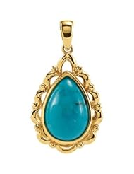 14K Yellow Gold Genuine Chinese Turquoise Pendant by US Gems