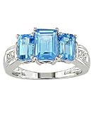 10K White Gold .03 ctw Diamond and Blue Topaz 3-Stone Ring
