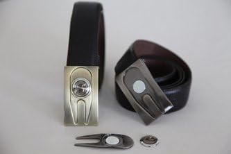 Golfactor Divot Tool & Ball Marker Golf Belt - Patented Design (Brown, 30-34)