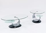 Elegant Modern Contemporary Glass Brushed Chrome Coffee Table and End Table Set