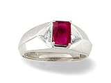 14K White Gold Genuine Emerald-cut Ruby and Diamond Men's Ring