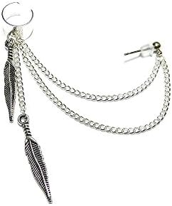 Feather Silver Chain Ear Cuff Earring