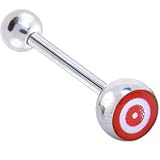 Red and White BULLSEYE TARGET Logo Barbell Tongue Ring