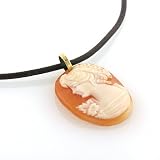 Victorian Lady' Conch Cameo Pendant with 14K & Leather Necklace