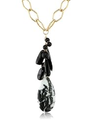 Devon Leigh Snow Leopard Agate an Black Onyx Cluster Long Necklace, 26"