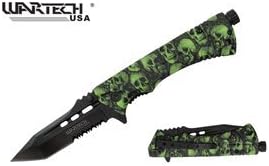 Wartech "Vitality" Spring Assist Folder w/ Fire Starter - Green Skulls