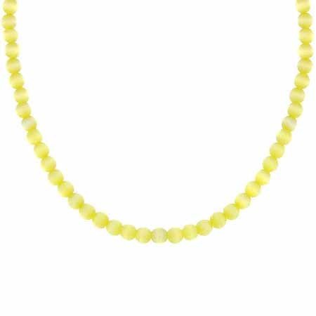 Sterling Silver 4mm Simulated Yellow Cats Eye Stone Bead Beaded Chain 15 19 Necklace