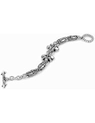 Twisted Blade Silver Fleur De Lis Oval Link Bracelet 7 Inches