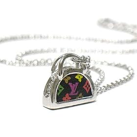 SMALL Silver Designer Inspired LV Black Purse Handbag Pendant Necklace Fashion Jewelry