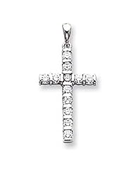 14k White Gold AA Diamond Latin Cross Pendant