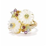 14k Gold Mother-Of-Pearl Multi Flower Shape Ring