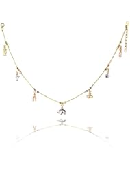 14K Tri Color Gold Sparkle Ball Chain Luck Charms 9+1" Extender spring-ring clasp
