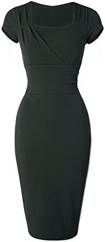 Jabey Women's Vintage Square Neck Bodycon Dress (Medium, Green)