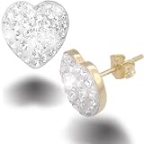 Image of Jewelco London 9ct Gold Clear sparkling Crystal set Heart Studs