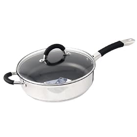 Ready Steady Cook Bistro 26cm Stainless Steel Non-Stick Saute Pan with Glass Lid, Silver and Black
