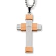 Stainless Steel Cross With Rose Plating on 24 inch Polished Ball Chain