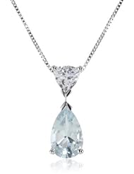 10k White Gold Pear Shaped Aquamarine and Trillion Shaped White Topaz Pendant Necklace, 18