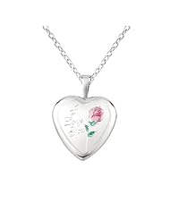 Sterling silver Heart Shaped Locket w/ Rose "I Love Mom" Necklace