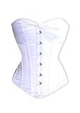 Echtes Satin Vollbrust Korsett Mieder Corsage Dessous Weiss