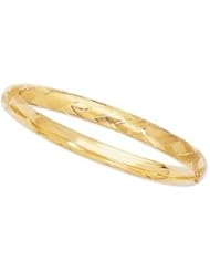 14K Solid Yellow Gold X Design Bangle Bracelet 7" 6mm wide