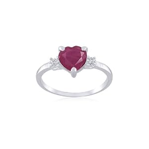 Sterling Silver 7mm Heart Dyed Ruby and Diamond-Accent Ring, Size 7 by