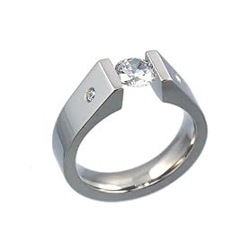 Geheimnis White Topaz and Diamond Titanium Tension Set Ring by Rings Diamond