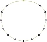 10K Yellow Gold Black Cultured Freshwater Pearl Tin-Cup Necklace