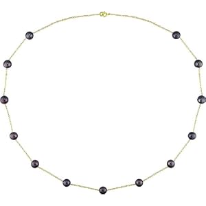 10K Yellow Gold Black Cultured Freshwater Pearl Tin-Cup Necklace by 