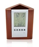 Light Cherry Finish Wooden Desktop Combination Clock and Pen Holder