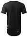 URBANCREWS Mens Hipster Hip Hop Basic Ripped Longline T-shirt BLACK LARGE