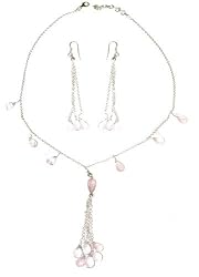 Necklace Ring Sterling Silver Rosequartz Jewelry Set (gnklcs302)