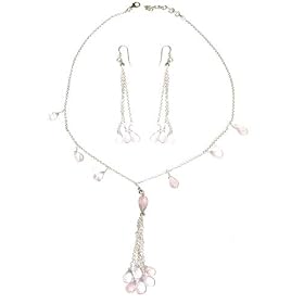 Jewelry Sets - Earring & Necklace Sterling Silver & Rosequartz Gemstones (gnklcs302)