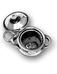 Sterling Silver 3D Moveable Lid Gumbo Soup Stew Pot Chefs Cooking Kitchen Charm