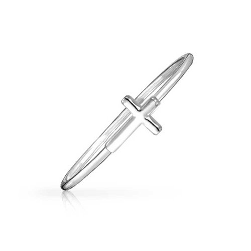 Bling Jewelry 925 Sterling Silver Sideways Cross Crucifix Religious Stackable Ring