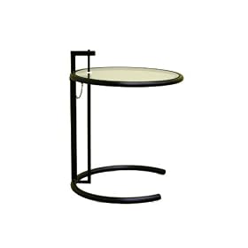 Eileen Gray Adjustable End Table in matt Black smoked glass shelf