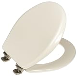 Mayfair 9160NISL 346 Designer Series Alesio Toilet Seat with Brushed-Nickel Whisper-Close Hinges, Round, Biscuit/Linen