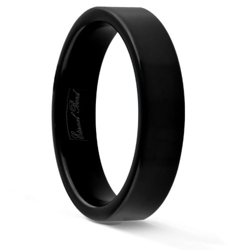 ENIGMA-6MM Black Tungsten Carbide Flat Wedding Band Ring (Size 7.5)