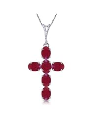 14K Gold Natural Ruby Cross Pendant Necklace