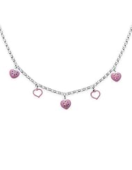 Unicornj Sterling Silver Childrens Necklace with Pink and Blue Heart Charms